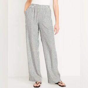 Old Navy High-Waisted Linen-Blend Pocketed Pull-On Pants: Blue Stripe - XL